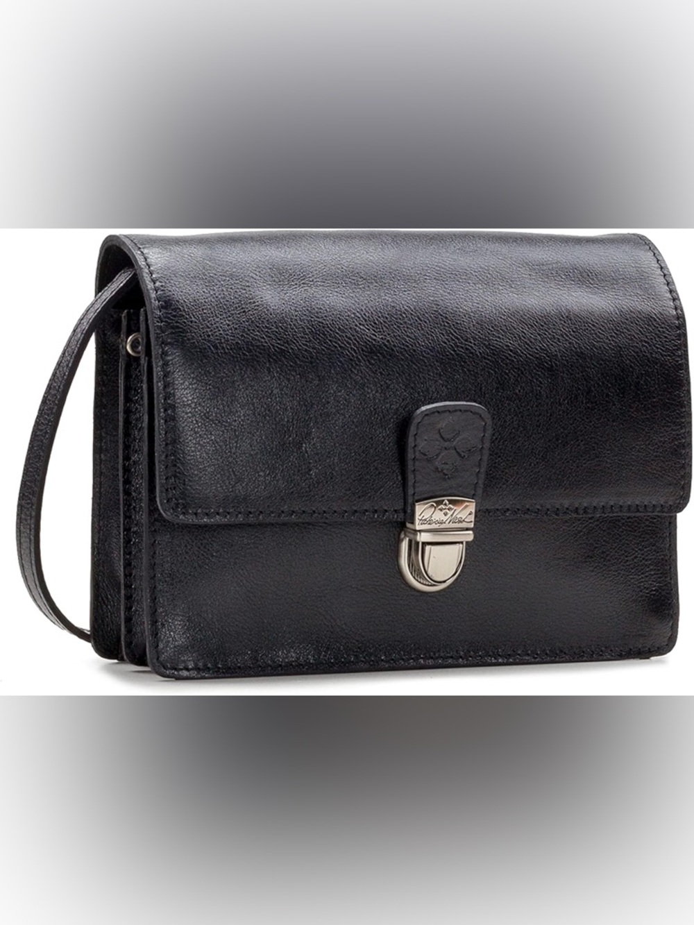 Patricia Nash Lanza Black Leather Crossbody with Silver-Tone Clasp